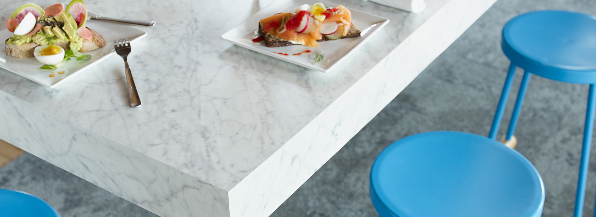 Table top with food 6696 Carrara Bianco ColorCore2