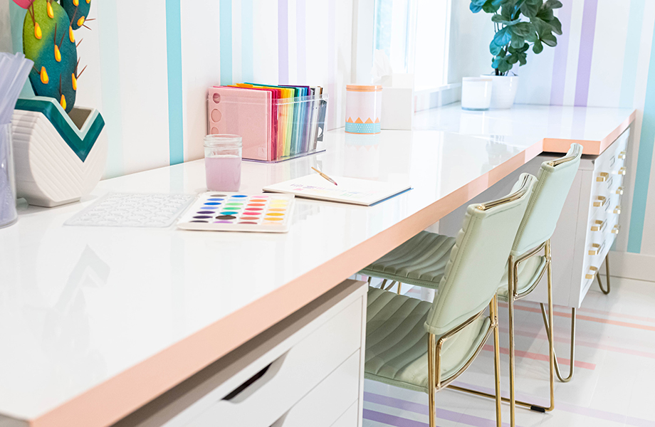 Oh So Jo craft room with ImagiGrid Formica laminate 